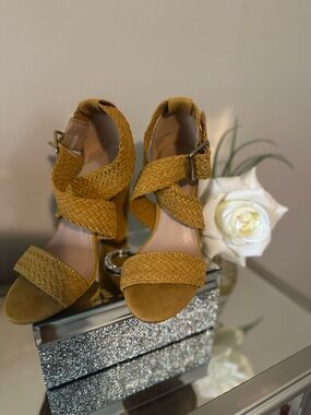 Charlotte Russe Mustard Braided Strappy Heeled Sandals